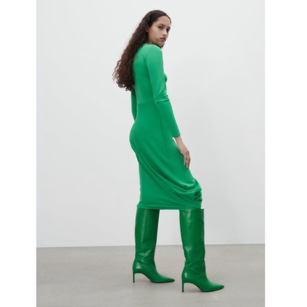 Zara Green FLOWY DRAPED DRESS - Picture 6 of 11